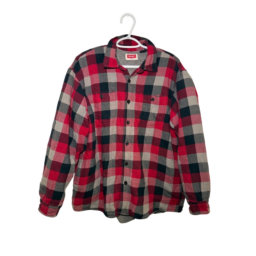 Wrangler Plaid Sherpa Lined Flannel Shirt Jacket Mens Large Chore Outdoor‎ Barn